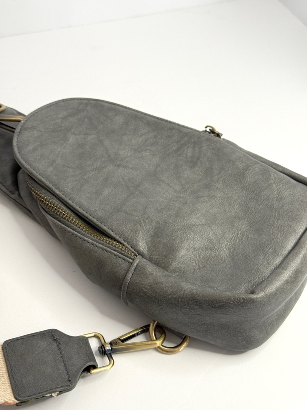 Gray Small Sling Crossbody Bag w/ Patterned Strap - Picture 3 of 10